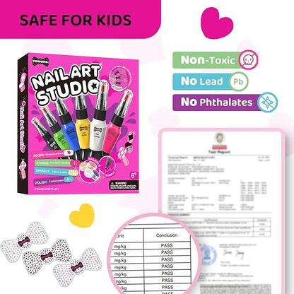 Tomons Kids Nail Polish Set for Girls, Nail Art Kit with Pens,Glitter,Stickers-Quick Dry& Non-Toxic Nail Polish, Ideal Birthday Christmas Gifts for 6-12 Years Old Kids