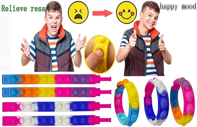 TOMOIN 30 Pcs Pop Fidget Bracelet, Wearable Push Pop Bubble Sensory Toy Stress Relief Silicone WristbandFidget Toy ,for Kids, Adults and ADHD Autism Anxiety Pop Colorful Wristband