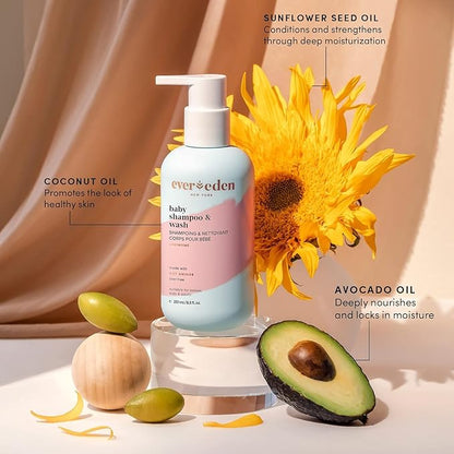 Evereden Baby Bathtime DUO: Baby Lotion for Newborn and 2-in-1 Newborn Shampoo and Body Wash Set - Soothing, Cleansing