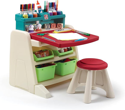 Step2 Flip & Doodle Easel Desk With Stool, Kids 2 in 1 Activity Table, Art Board, Made of Durable Plastic, For Toddlers 2+ Years Old