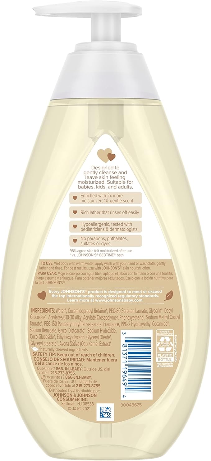 Johnson's Baby Skin Nourishing Moisture Baby Body Wash With Vanilla & Oat Scents, Hypoallergenic & Tear Free Baby Bath Wash 20.3 fl. 2)