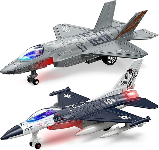 Geyiie Airplane Toys for Kids, Army Fighter Jet Diecast Plane Toys Helicopter for Boys Grils 3-8 gifts