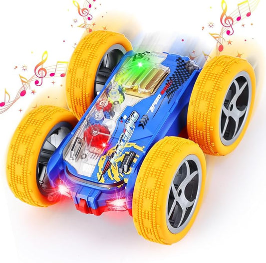 Light Up Toy Cars for Toddlers,Transparent Gear Car Toy for Kids with Cool Light and Double-Sided Flip