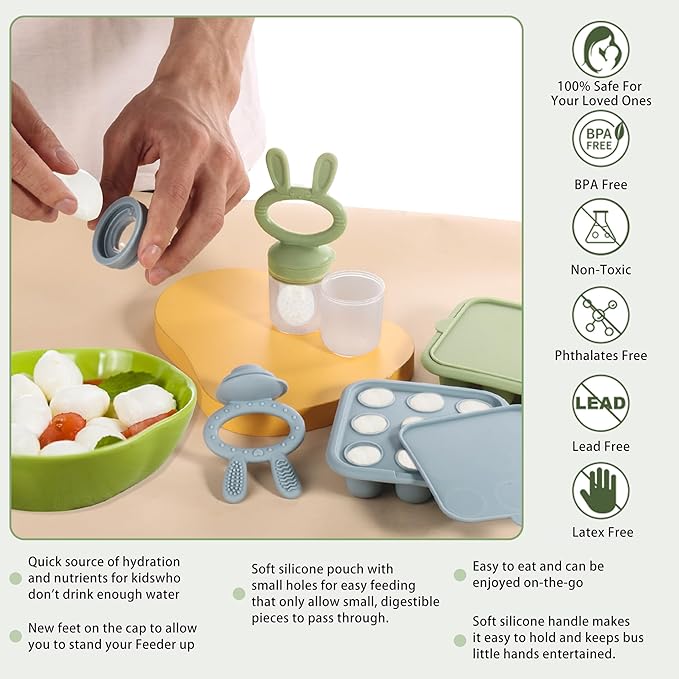 WAJIAYON Baby Breastmilk Popsicle Molds & Baby Fruit Feeder (4 Pack), Baby Food Freezer Tray Storage Containers