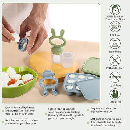 WAJIAYON Baby Breastmilk Popsicle Molds & Baby Fruit Feeder (4 Pack), Baby Food Freezer Tray Storage Containers