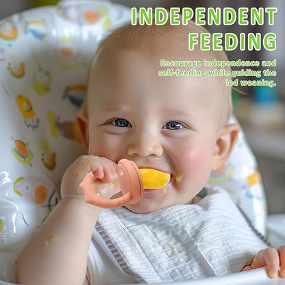 Baby Fruit Food Feeder Teether & Baby Food Freezer Tray Combo, Teething Popsicle Molds for Babies 3-6 12 Months,