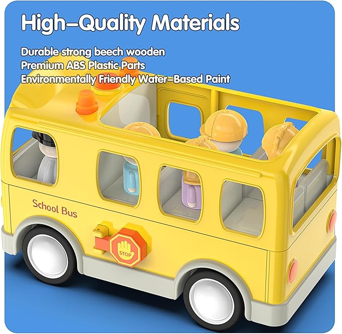 Veslier School Bus Toys with 5 Play Figures for Toddlers, Kids Car Toy with Lights ＆ Sounds 18M+ 2 3 4 5 Year
