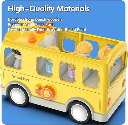 Veslier School Bus Toys with 5 Play Figures for Toddlers, Kids Car Toy with Lights ＆ Sounds 18M+ 2 3 4 5 Year