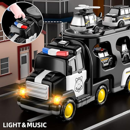 Bennol Toddler Boy Toys for 1 2 3 4 5 Year Old Boys, Toddler Car Trucks Bus Toys for Toddler Boys Ages 1-3 3-5 5 in 1 Police 1 2 3 4 5 Year