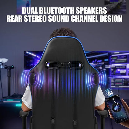 GTPLAYER Gaming Chair with Speakers, Music Gaming Recliner Chair for Adults and Kids, Height Adjustable Computer Game Reclining Chair with Footrest by GTRacing (Blue)