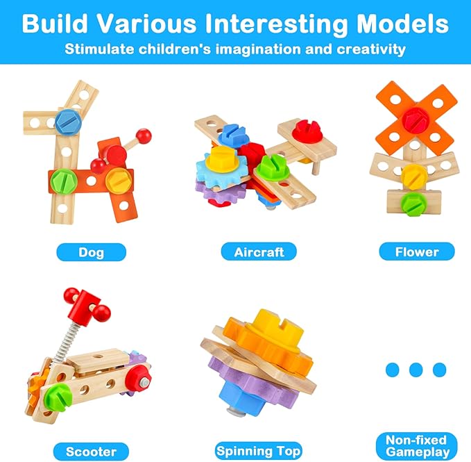 Vextronic Kids Tool Set, Wooden Toddler Tool Set with Tool Box/Bench, Montessori Toys for 1 2 3 4 5 6 Year Old, Play Toy Tools Kit, Educational STEM Construction Christmas Birthday Gift for Boys Girls