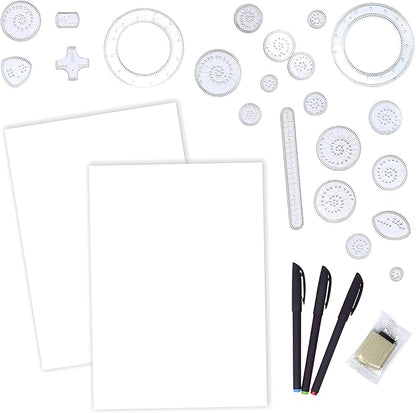 Sunny Days Entertainment Studio DIY Spiral Design Maker | Creative Art Set with 22 Spiral Wheels, Colored Pens, and 20 Sheets of Art Paper for Kids