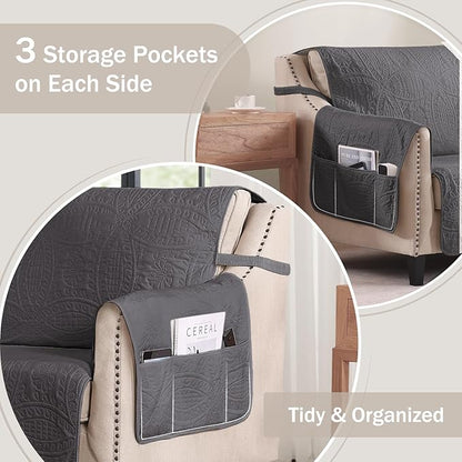 Quilted Recliner Chair Covers,Water-Repellent Recliner Slipcovers, Lazy Boy Recliner Cover Snug Fit, Pet Friendly Recliner Cover for Dogs Cats, Washable Couch Protector (Recliner 22", Gray)