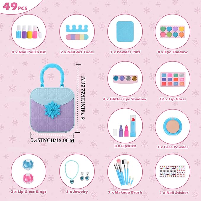 TOKIA 49pcs Big Amount Kids Makeup Kit for Gilrs, Non-Toxic & Safe Pretend Play Makeup for Little Girls, Real Washable Cosmetics with Case, Best Princess Birthday Gifts for Age 3-12 Years Old Toddlers