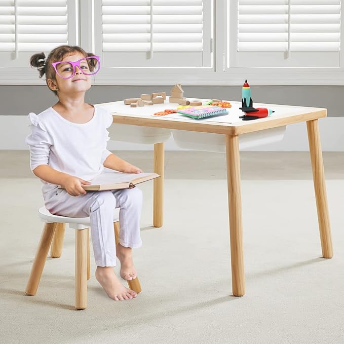 Beright Wooden Step Stool for Kids, 9 Inch Round Kids Chair fit with Sensory Table, Sturdy Sitting Stool with Assembled Four-Legged for Children Toddler, 1 Pack