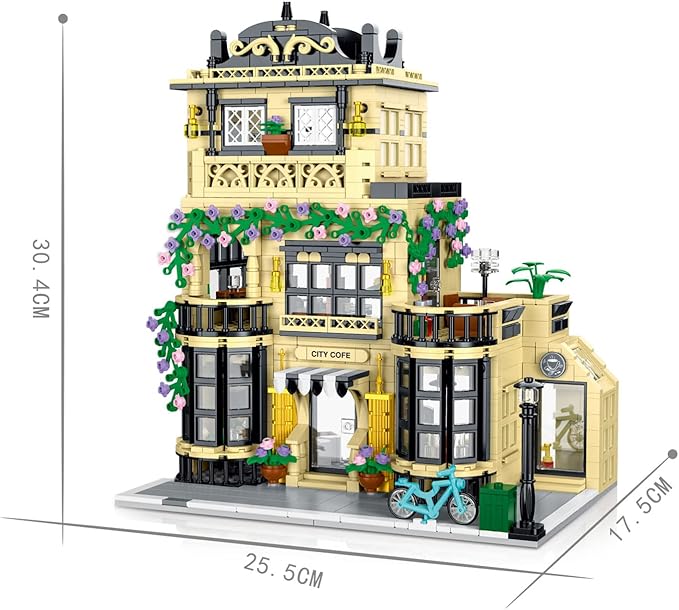 City Cafe Architecture Building Kit with LED Lights,3 Levels City Cafe Model Building Blocks Toy,for 12+Age Teen,Adult（1443 Pieces）