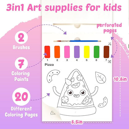Water Coloring Books for Toddlers - Easter Basket Stuffers Watercolor Paint Book Drawing Art Paper for Kids Mess Free Craft Supplies kit Toy for Age 3 4 5 6 Valentines Birthday Gift(Food）