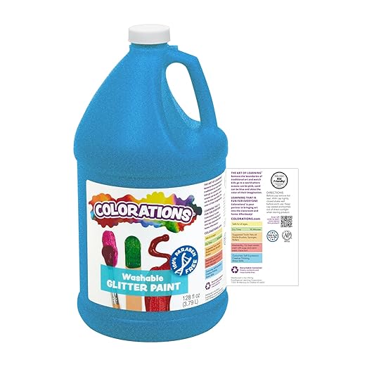 Colorations® Washable Blue Glitter Paint, 1Gal, Paint, Blue Paint, Blue Washable Paint, Washable Paint For Kids, Paint For Kids, Tempera Paint, Blue Tempera Paint, Gallon Paint Washable