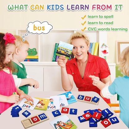 CVC Word Educational Toy Spelling Games, Preschool Toddler Learning Activities, Montessori Learning Toys Gifts for 3 4 5 6 Years Old Kids, 60 Sight Words Flash Cards Alphabet Puzzle for Toddlers