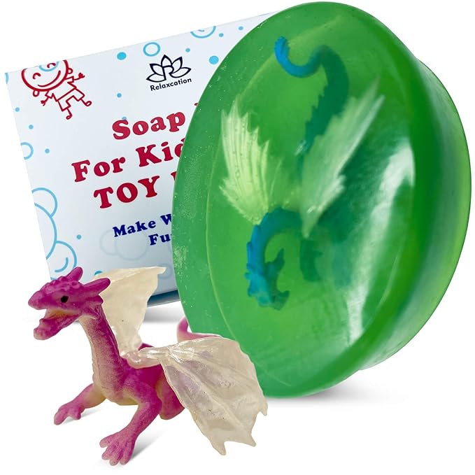 Relaxcation 1 Soap Bar For Kids With Toy Inside Cute Dragon Surprise - Natural Green Apple Kids Soap