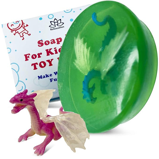 Relaxcation 1 Soap Bar For Kids With Toy Inside Cute Dragon Surprise - Natural Green Apple Kids Soap