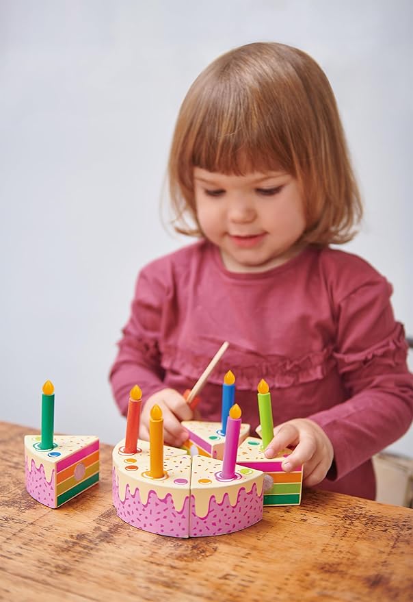 Tender Leaf Toys - Rainbow Birthday Cake - Pretend Play Food Toy with Candles and Server, Birthday Party decoration or gift for kids - Develops Social Skills and Imaginative Play for Children - Age 3+