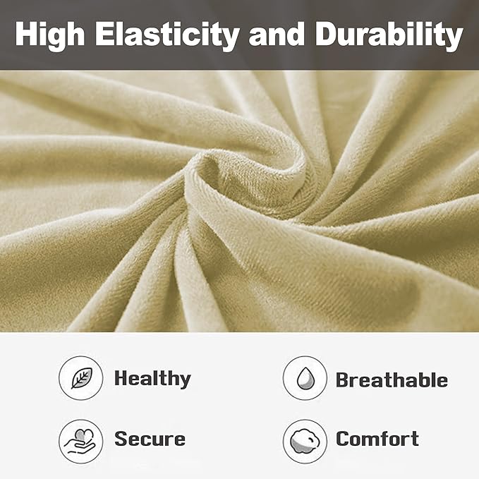 NORTHERN BROTHERS Stretchy Recliner Chair Covers, Velvet Recliner Covers, Lazy Boy Chair Cover (Beige, 3 Seat)