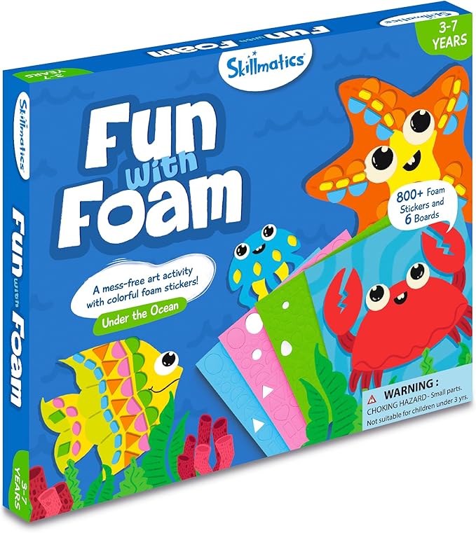 Skillmatics Art Activity - Fun with Foam Under The Ocean, No Mess Felt Sticker Art for Kids, 3D Foam Stickers, DIY Craft Kits, Gifts for Boys & Girls Ages 3, 4, 5, 6, 7