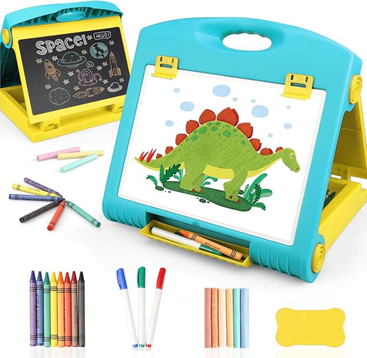 TOY Life Tabletop Easel for Kids Art Easel for Kids 3 4 5 Toddler Art Easel Board for Kids Chalkboard White Board for Kids Easel Set Dry Erase Board Portable Desktop Easel Painting Easel for Kids