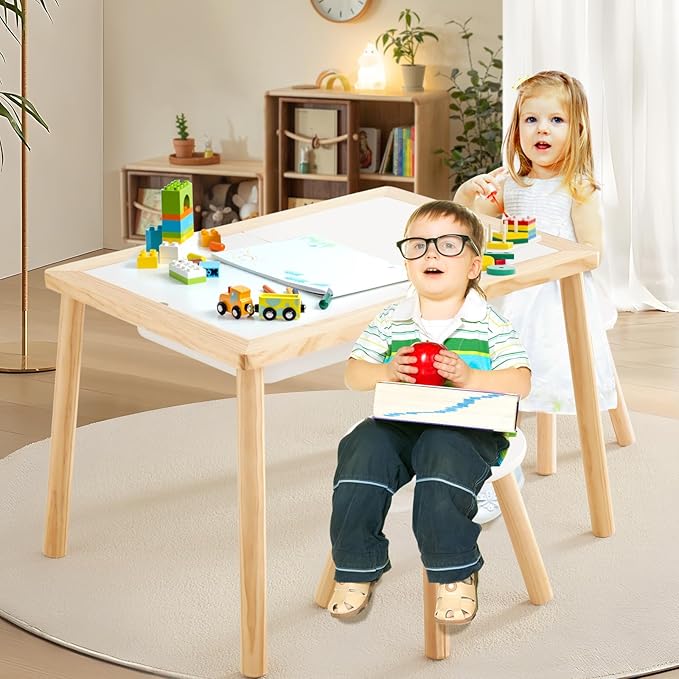 Beright Wooden Step Stool for Kids, Children's Stool Perfect Matched Sensory Table, 9 Inch Sturdy Sitting Stool with Assembled Four-Legged, 1 Pack