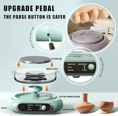 BIYQFCR Mini Pottery Wheel - 4.7Inch Rotating Electric Pottery Wheel, Pottery Wheel for Adults,Comes with 8Plastic Tools and 6Clay Sets,Suitable for Kids,Teenagers and Adults Beginners Craft Clay Kit