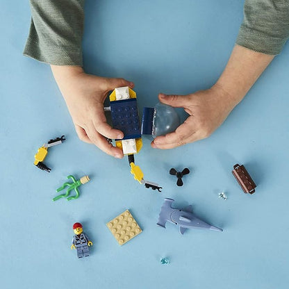 LEGO City Ocean Mini-Submarine 60263, Underwater Playset, Featuring a Toy Submarine, Pirate Treasure Chest, Hammerhead Shark Figure and a Pilot Minifigure, Great Gift for Kids (41 Pieces)