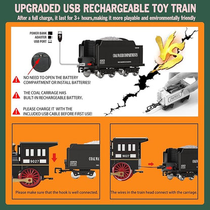 Train Set for Kids Remote Control Train Toys w/Steam Locomotive,Passenger Carriage & Luxury Tracks, Electric Trains w/Realistic Smoke,Sounds & Lights, Christmas Birthday Gift for Boys Girls 3 4 5 6 7