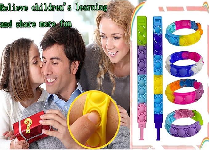 TOMOIN 30 Pcs Pop Fidget Bracelet, Wearable Push Pop Bubble Sensory Toy Stress Relief Silicone WristbandFidget Toy ,for Kids, Adults and ADHD Autism Anxiety Pop Colorful Wristband
