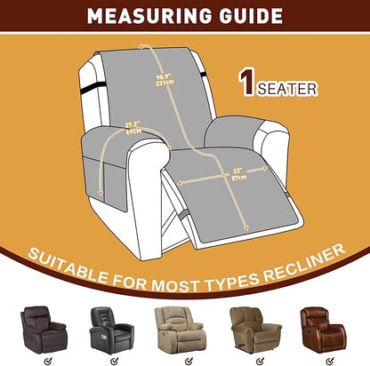 XINEAGE 100% Waterproof Recliner Chair Cover, Non Slip Covers for Recliner Chair with Pocket, Washable Dog Recliner Couch Cover with Elastic Straps (Light Coffee, 22")