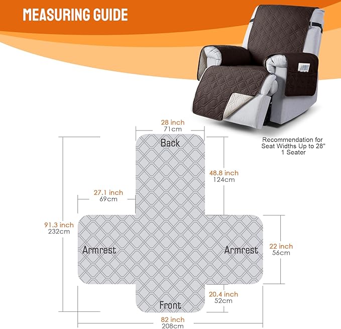 VANSOFY 100% Waterproof Recliner Chair Covers, Recliner Cover Non-Slip Dog Chair Cover Furniture Protector Washable Slipcover with Pocket, Elastic Straps for Pets, Dogs(Chocolate, 28")