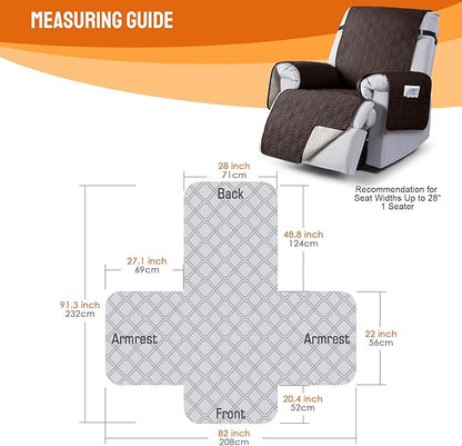 VANSOFY 100% Waterproof Recliner Chair Covers, Recliner Cover Non-Slip Dog Chair Cover Furniture Protector Washable Slipcover with Pocket, Elastic Straps for Pets, Dogs(Chocolate, 28")