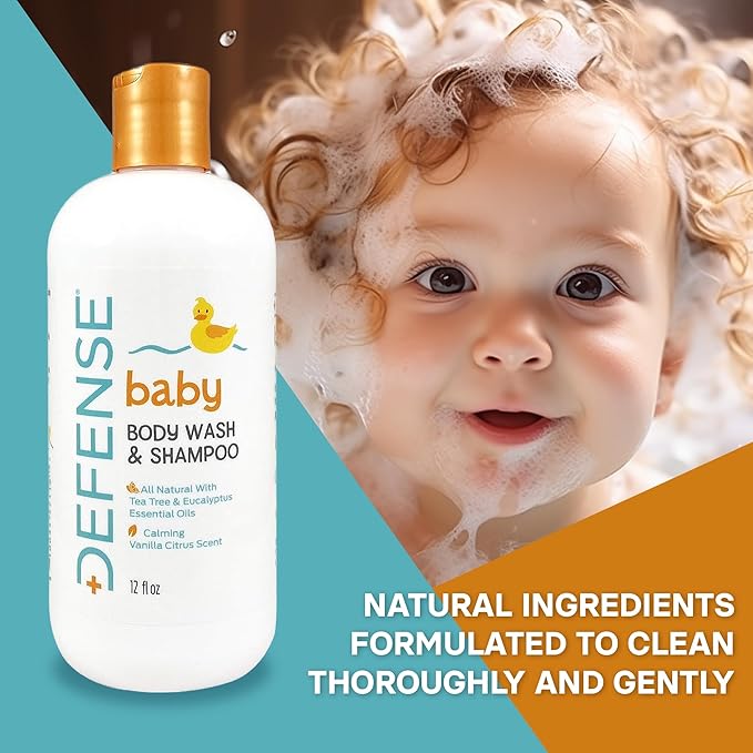 Defense Soap Baby Shampoo and Body Wash with Tea Tree Oil, Coconut Oil 12 Fl 2)
