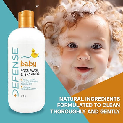 Defense Soap Baby Shampoo and Body Wash with Tea Tree Oil, Coconut Oil 12 Fl 2)