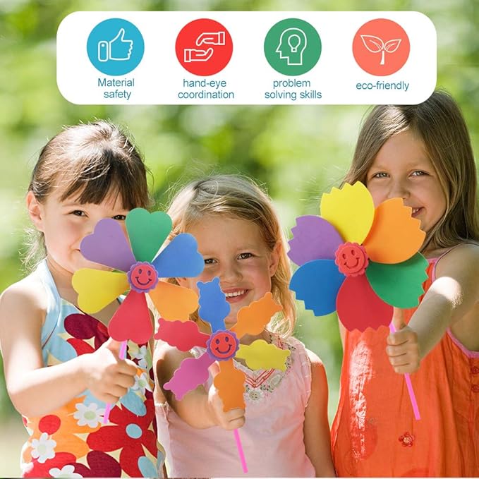 5 Pcs Colorful Sticky Mosaic EVA Windmill Art Kits for Kids 2-4 Years Old, DIY Mosaic Art Crafts Early Learning Games Handmade Art Kit for Preschool Toddlers Boys and Girls Ages 1 2 3 4 5 6 7 8