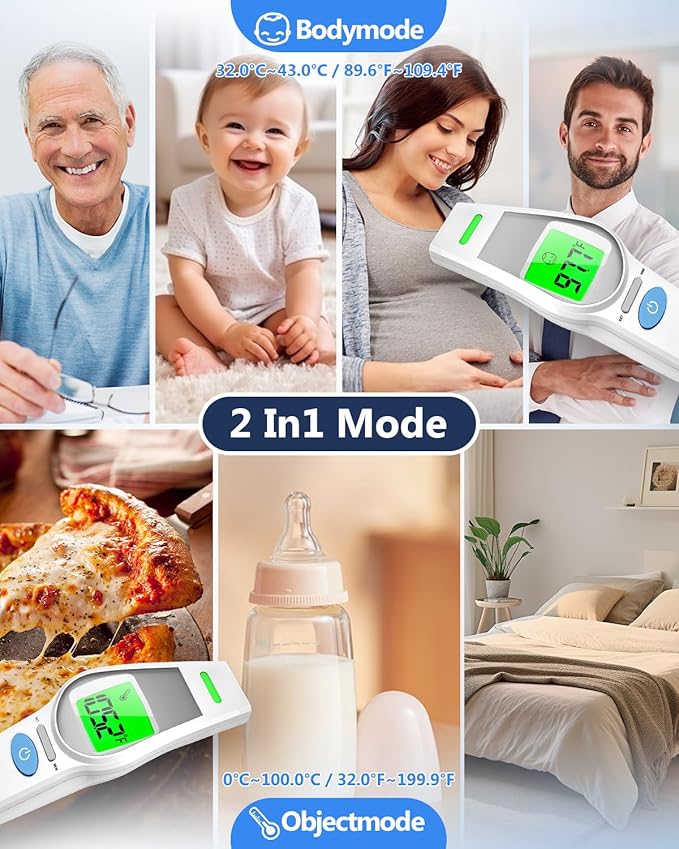 Forehead Thermometer for Kids and Adults, HealthTree No Touch Forehead Thermometer for Baby 2 in 1 Digital