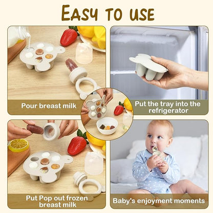 Baby Breastmilk Popsicle Molds & Baby Fruit Feeder (3 Pack), WAJIAYON Baby Food Freezer Tray Storage Containers