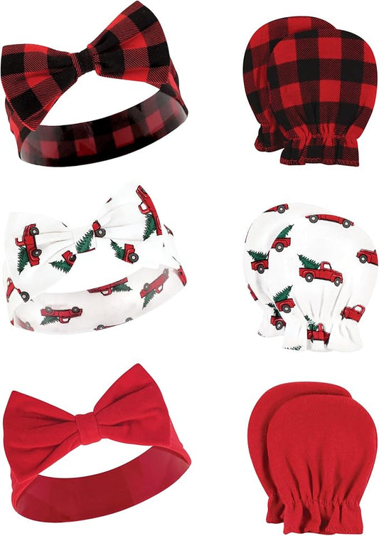 Hudson Baby Baby Girls' Cotton Headband and Scratch Mitten Set