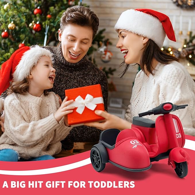 Kids Ride-On Motorcycle with Side Car - Eco-Friendly Straw Material, Push and Pull Toy for 1-3 Year Olds 3-6, Toys 2-4