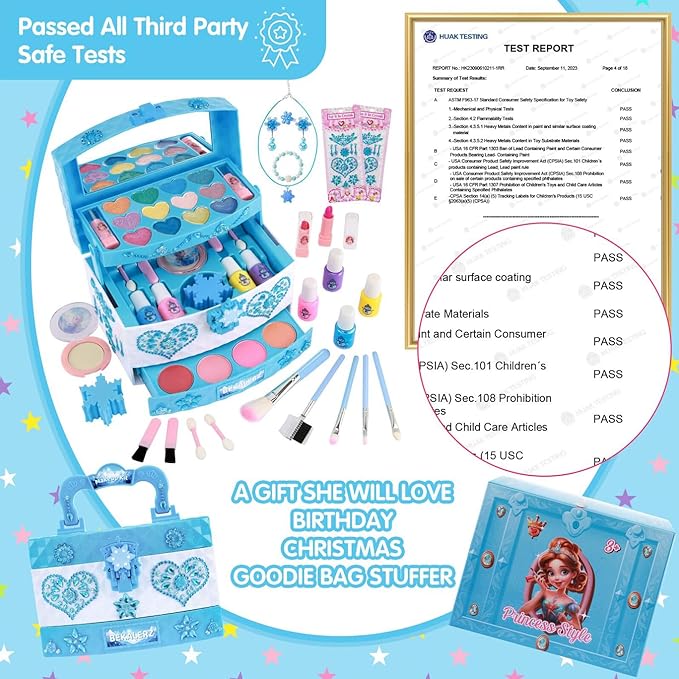 Toys for Girls,Washable Real Kids-Makeup-Kit-for-Girl,Toddler-Toys for 3 4 5 6 7 8 9 10 11 12 Year Old Girls,Christmas Birthday Frozen Gifts for Girls,Makeup-for-Kids-Toys,Princess-Dresses-for-Girls