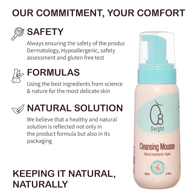 Cleansing Mousse: Natural Baby Body Wash Foam with Dunaliella Salina, Dead Sea Minerals 6.76 Oz