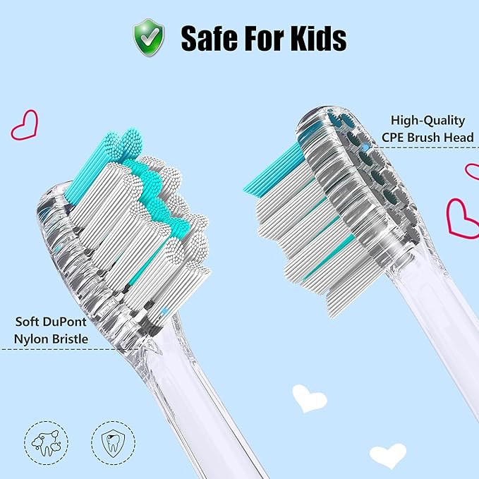 Dada-Tech Kids Electric Toothbrush Replacement Heads for DT-BB1, DT-K6, SG-513, SG-977- Pack of 4 (Large Age 3+)