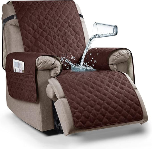 Ruaozz 100% Waterproof Recliner Chair Cover Non-Slip Reclining Cover for Recliner Chair Washable Chair Seat Cover with Elastic Straps for Kids, Dogs, Pets (Coffee, 23'')