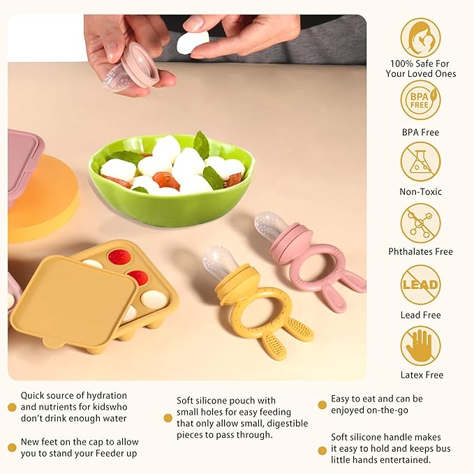 WAJIAYON Baby Breastmilk Popsicle Molds & Baby Fruit Feeder (2 Pack), Baby Food Freezer Tray Storage Containers