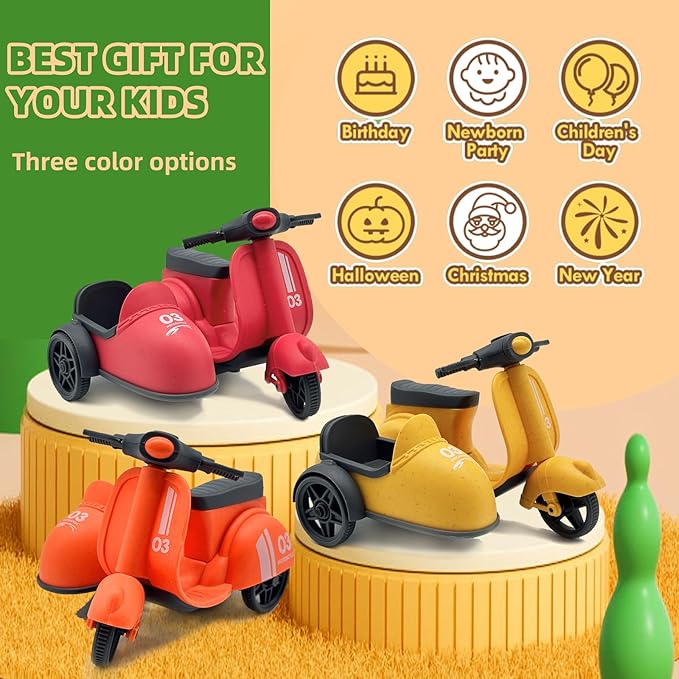 Kids Ride-On Motorcycle with Side Car - Eco-Friendly Straw Material, Push and Pull Toy for 1-3 Year Olds 3-6, Toys 2-4
